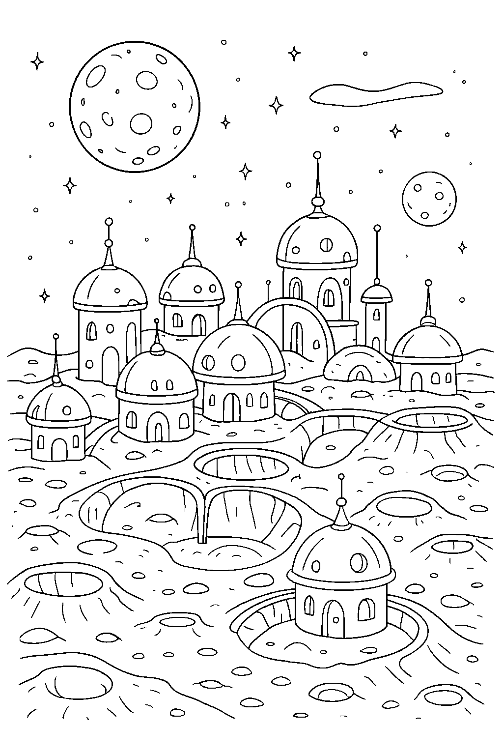 Alien City — Free printable coloring page