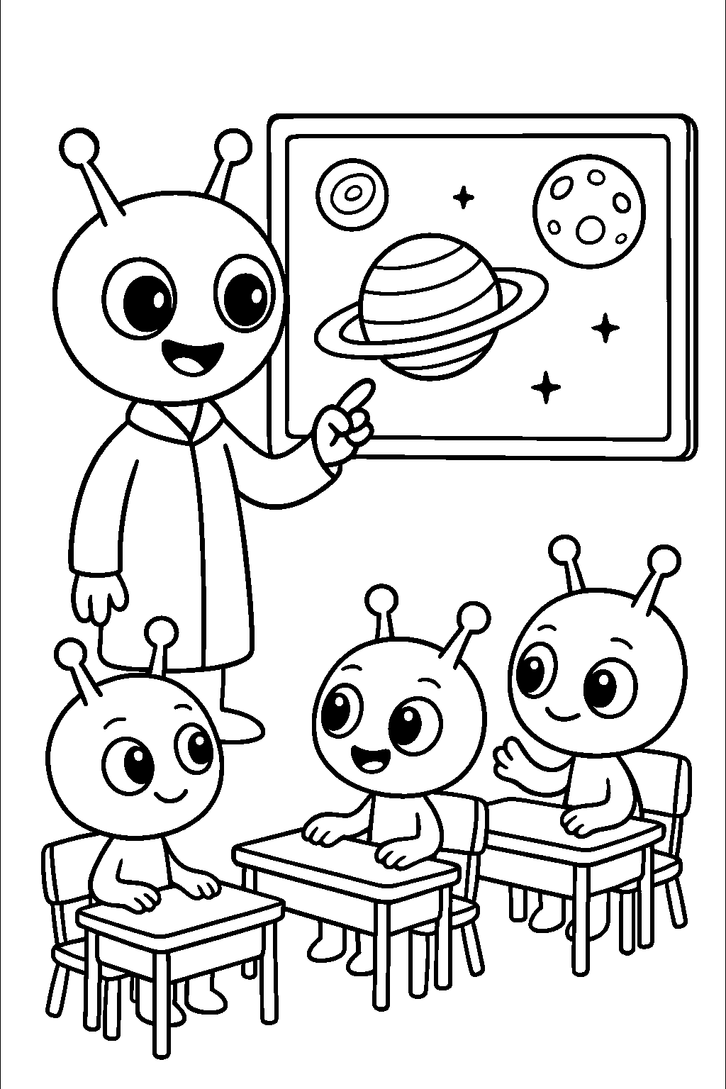 Alien School — Free printable coloring page