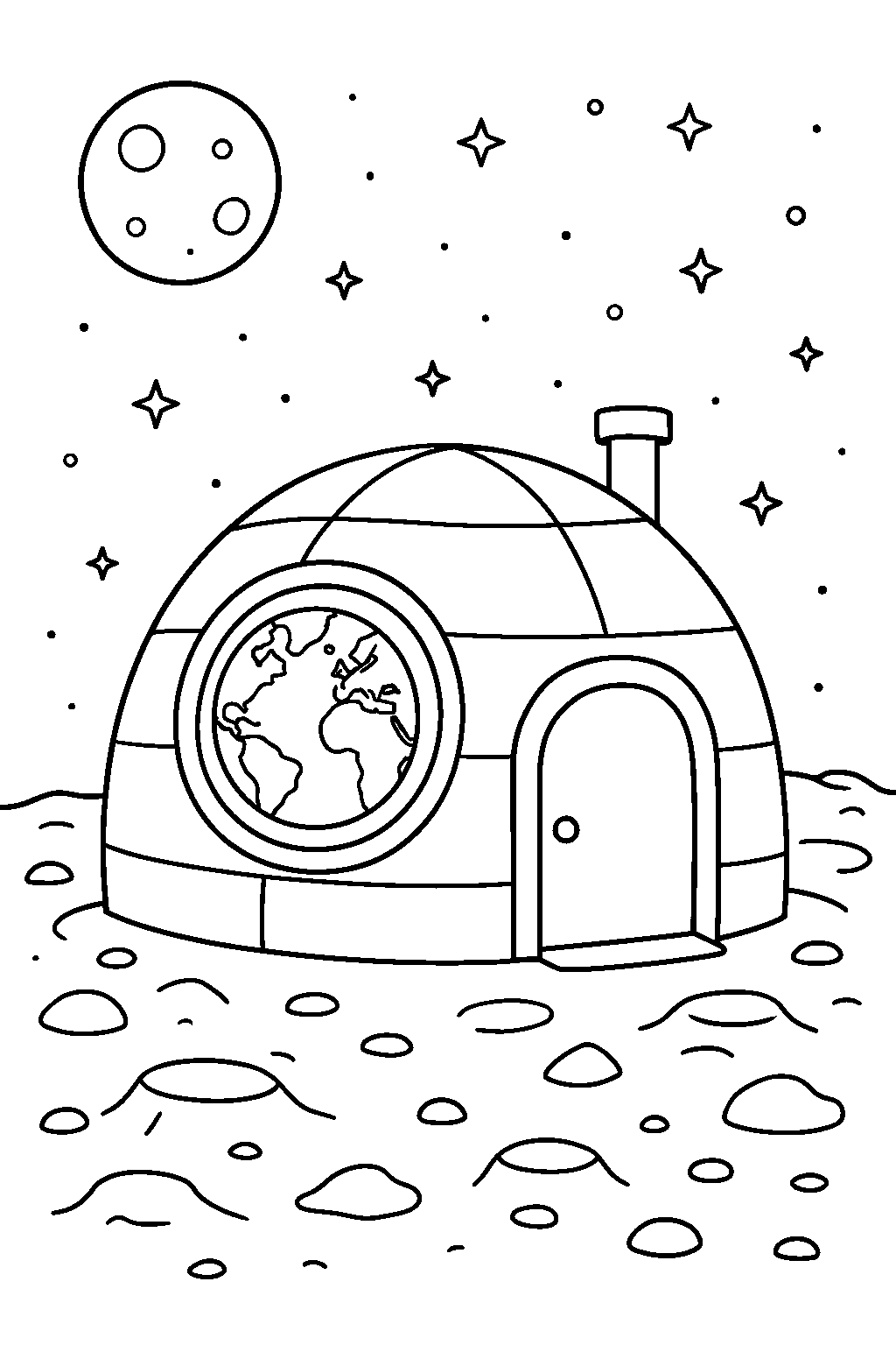 House on the Moon — Free printable coloring page