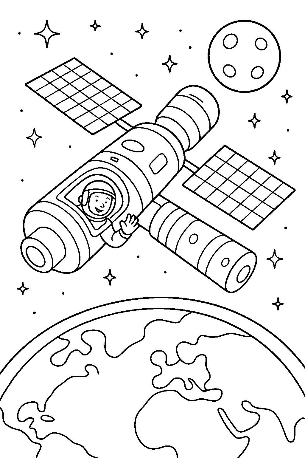 Space Station above Earth — Free printable coloring page