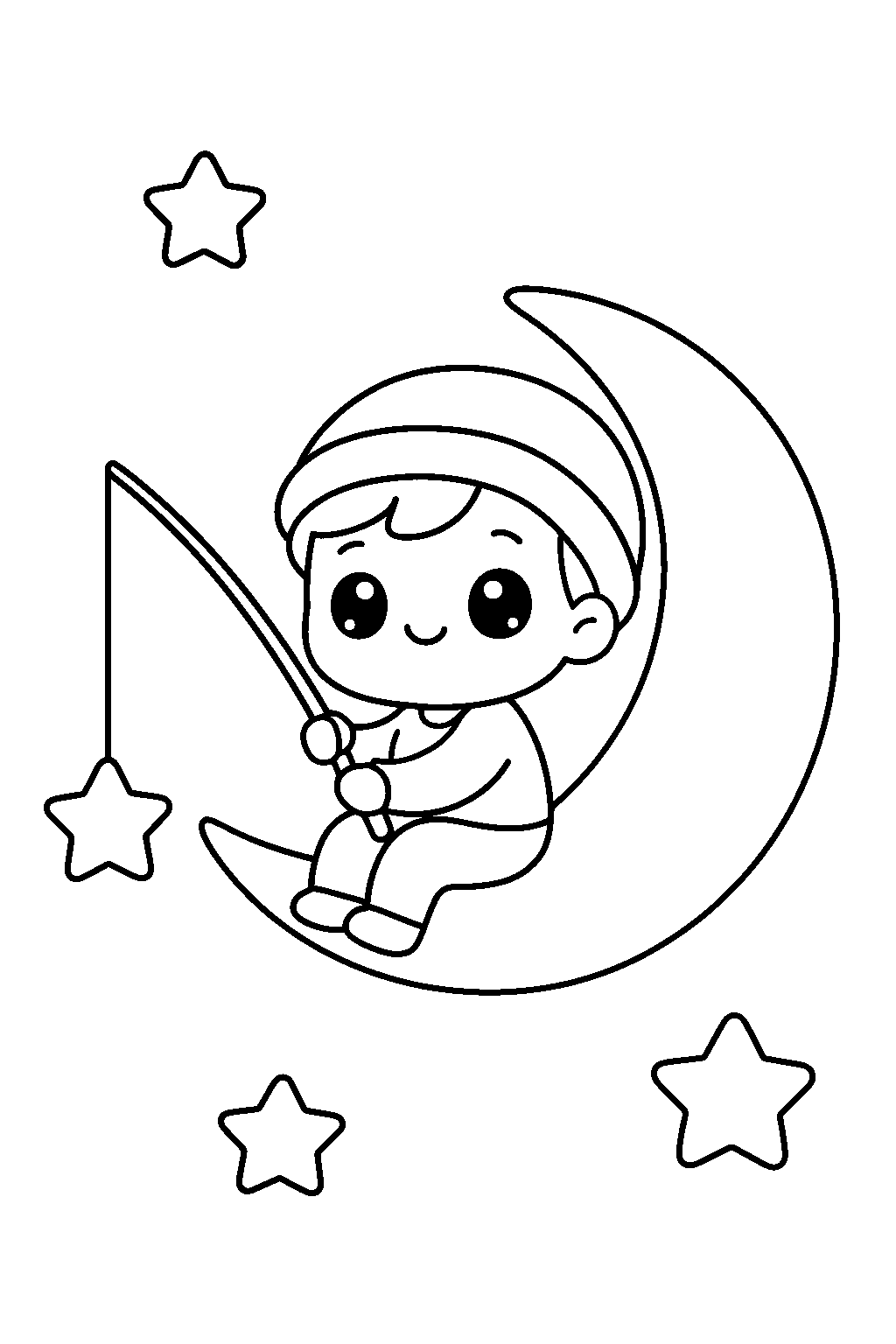 Fishing for Stars — Free printable coloring page