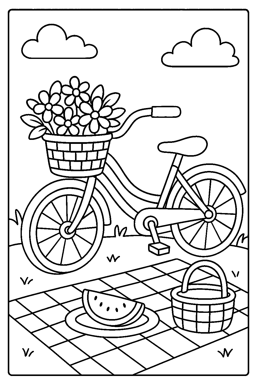 Bicycle with a Basket — Free printable coloring page