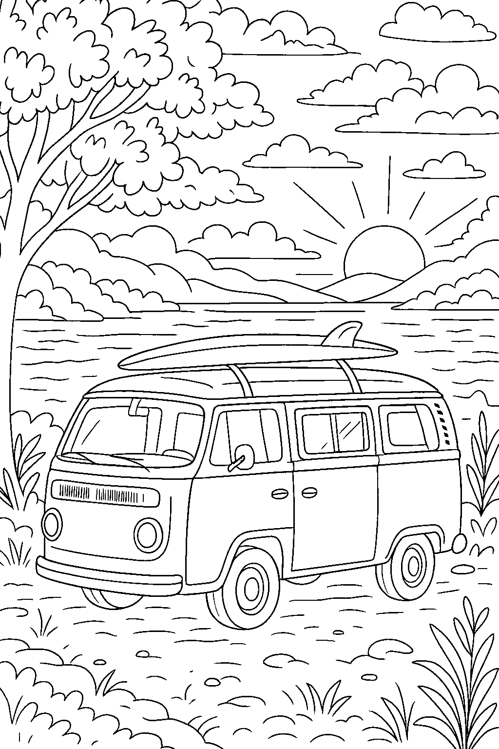 Camper Van Adventure — Free printable coloring page