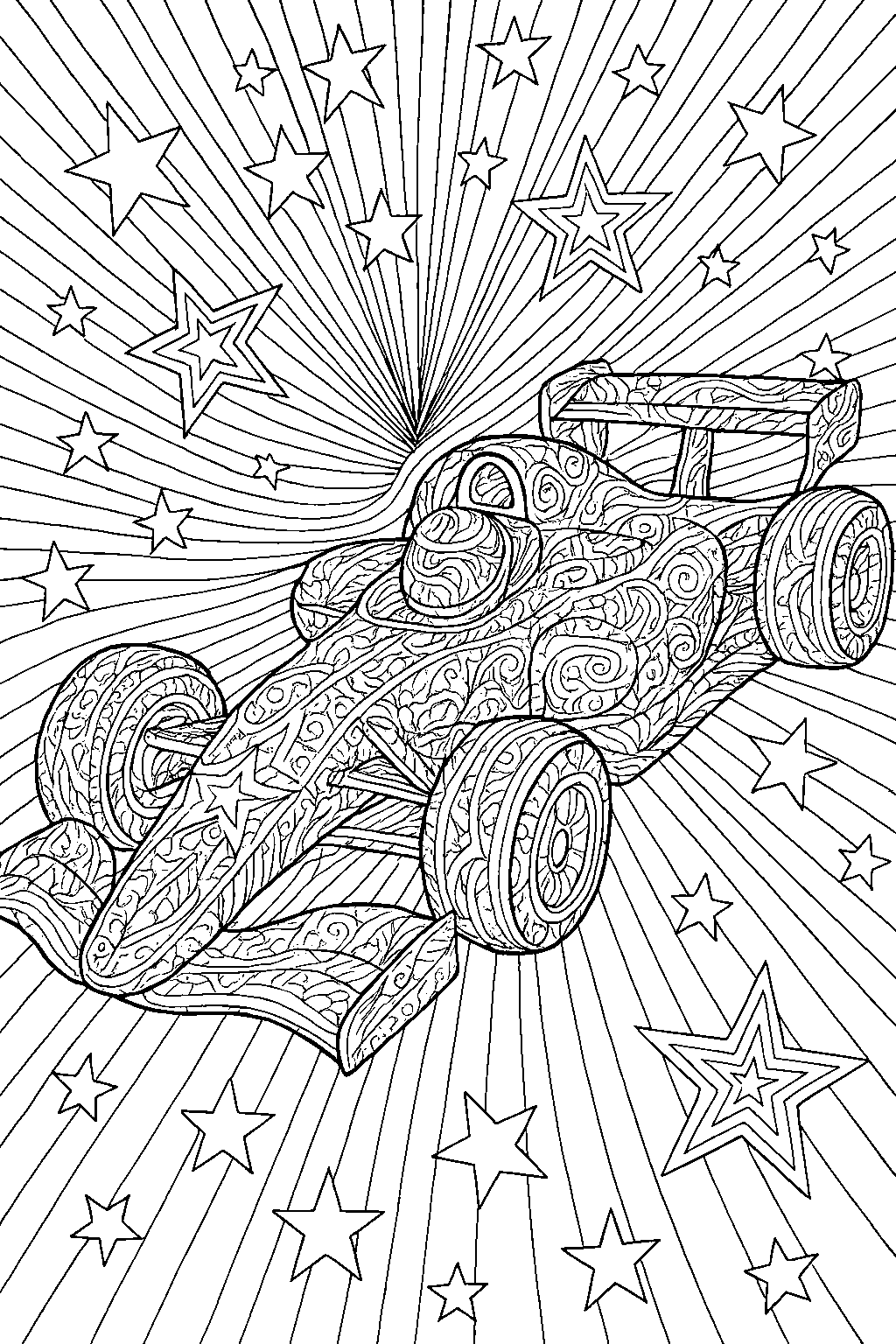 Ornament Race Car — Free printable coloring page