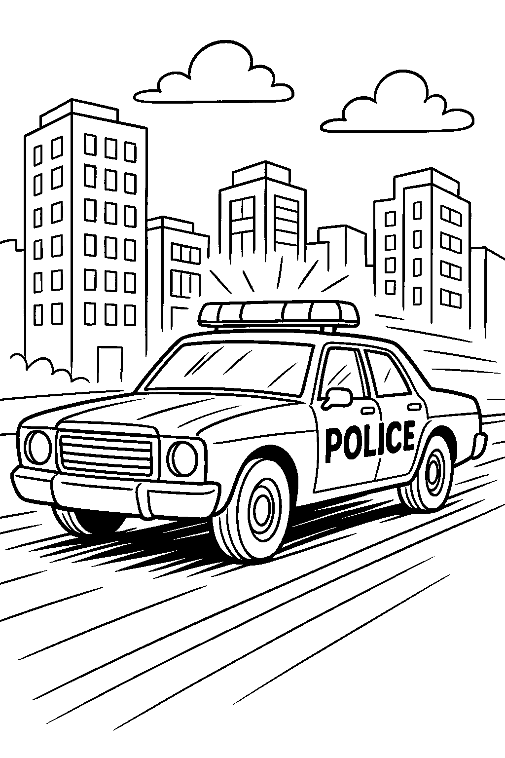Police Car on Duty — Free printable coloring page