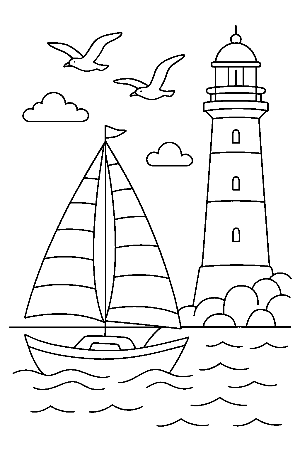 Sailboat and the Lighthouse — Free printable coloring page