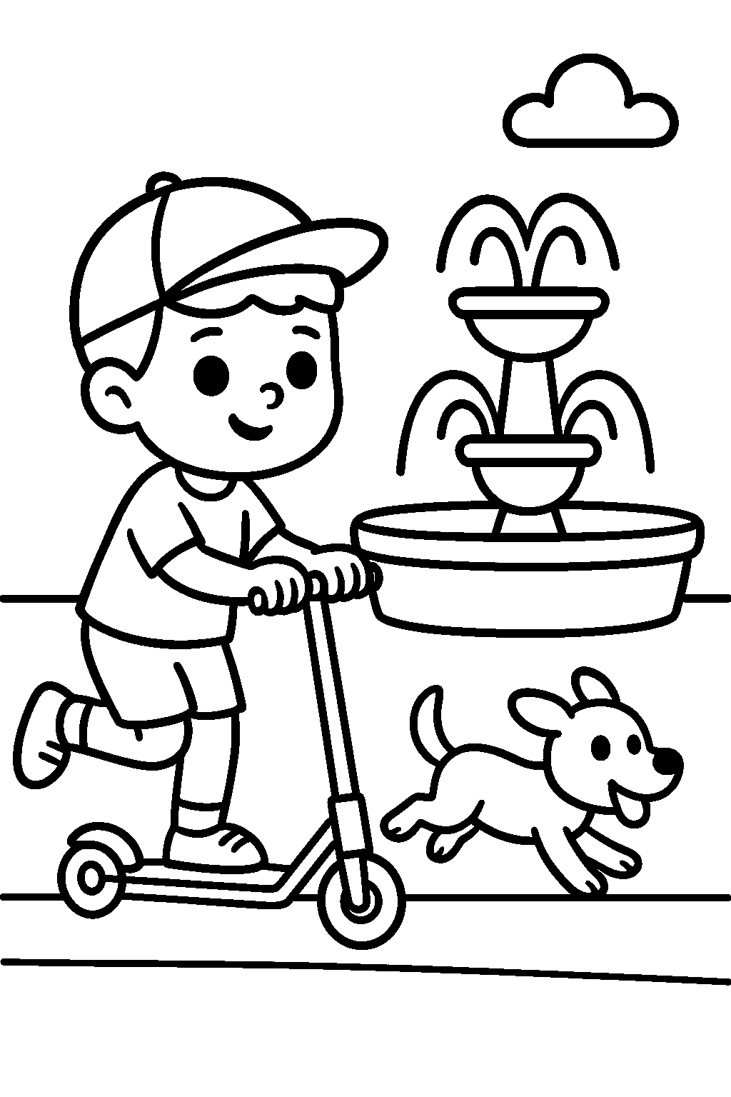 Scooter in the Park — Free printable coloring page